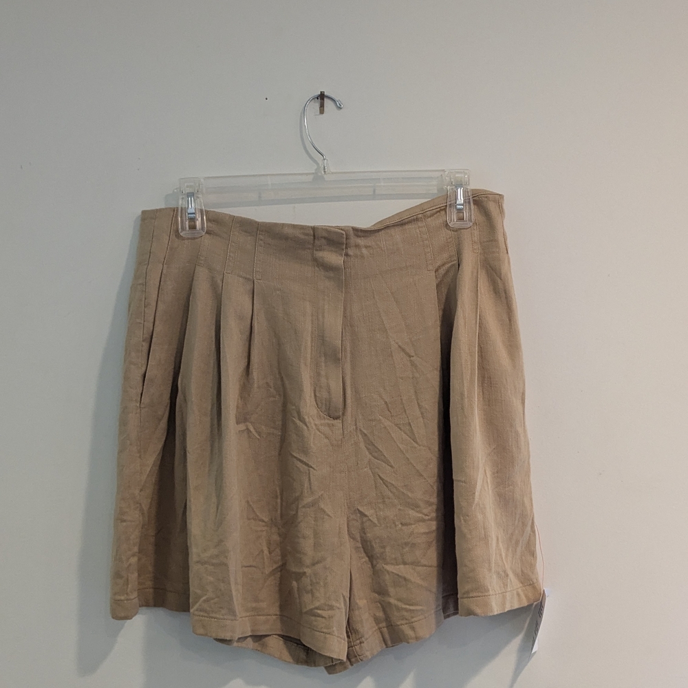 Asos Tan Linen Pleated Shorts Size US 12